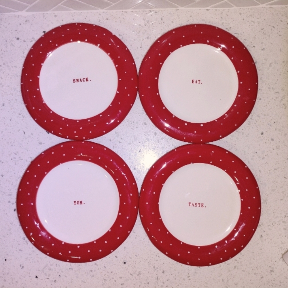 Rae Dunn Artisan Collection Snack Plates - Red And White Polka Dot